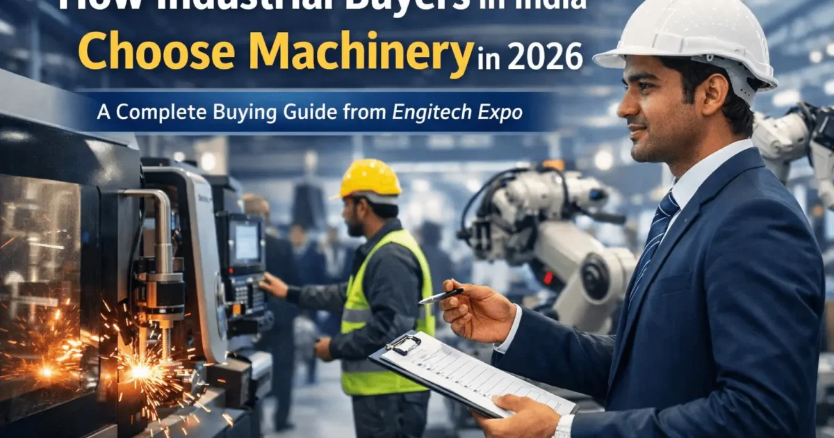 Industrial buyers inspecting CNC and automation machinery at Engitech Expo 2026 in India