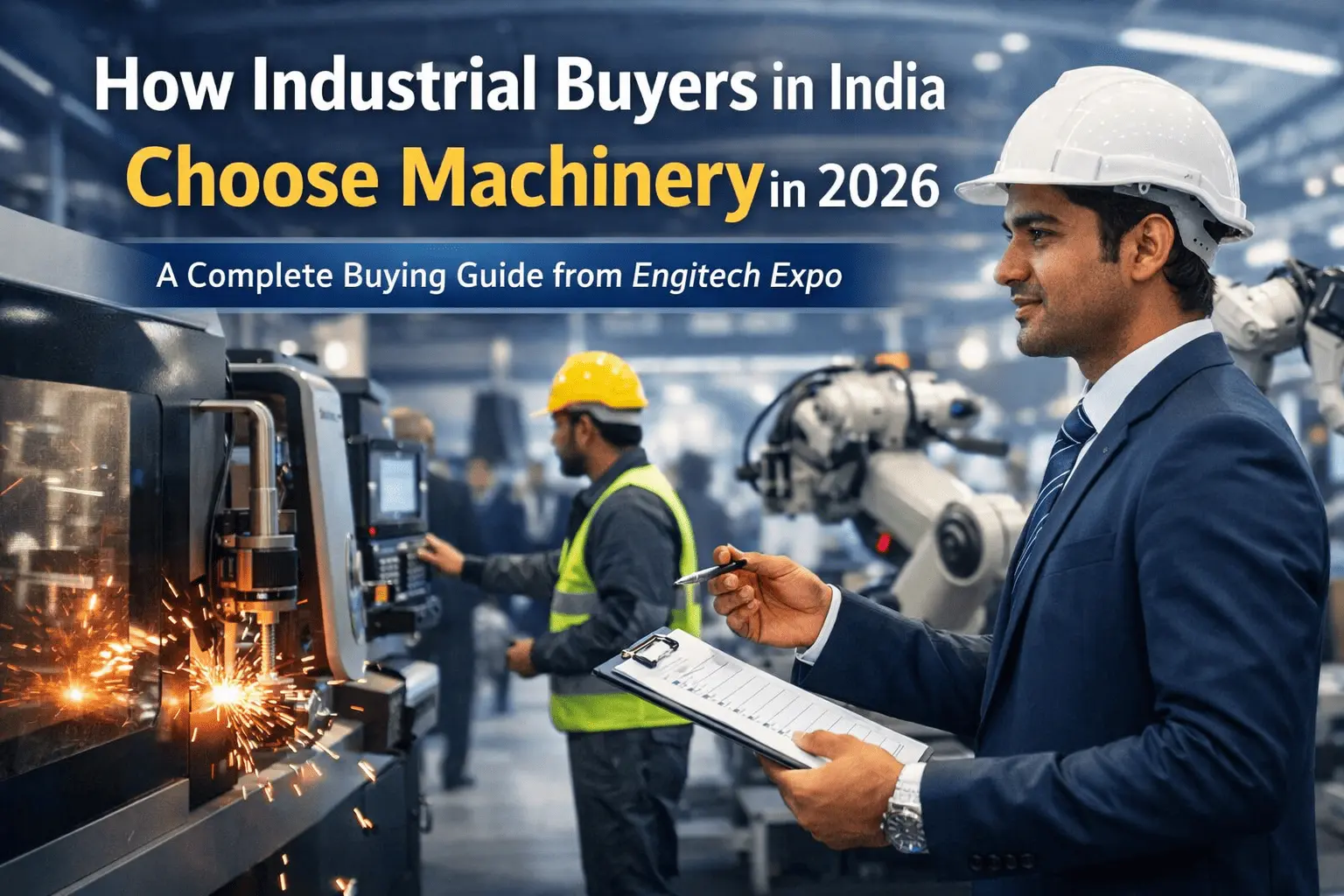 Industrial buyers inspecting CNC and automation machinery at Engitech Expo 2026 in India