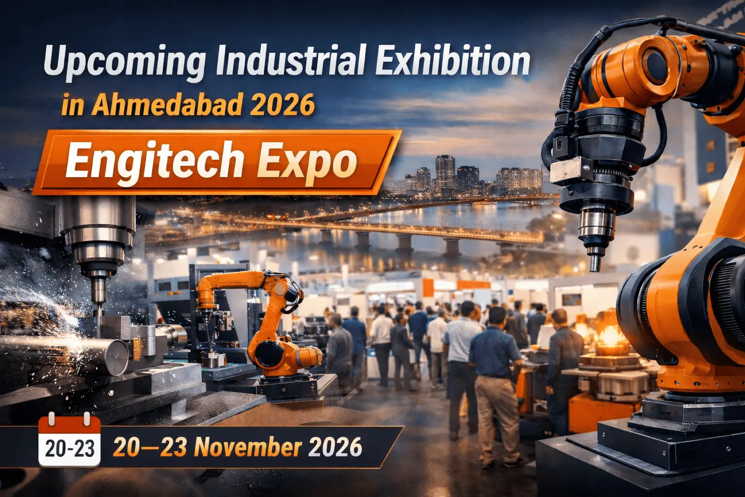 Engitech Expo 2026 industrial exhibition in Ahmedabad showcasing automation, robotics, and manufacturing machinery