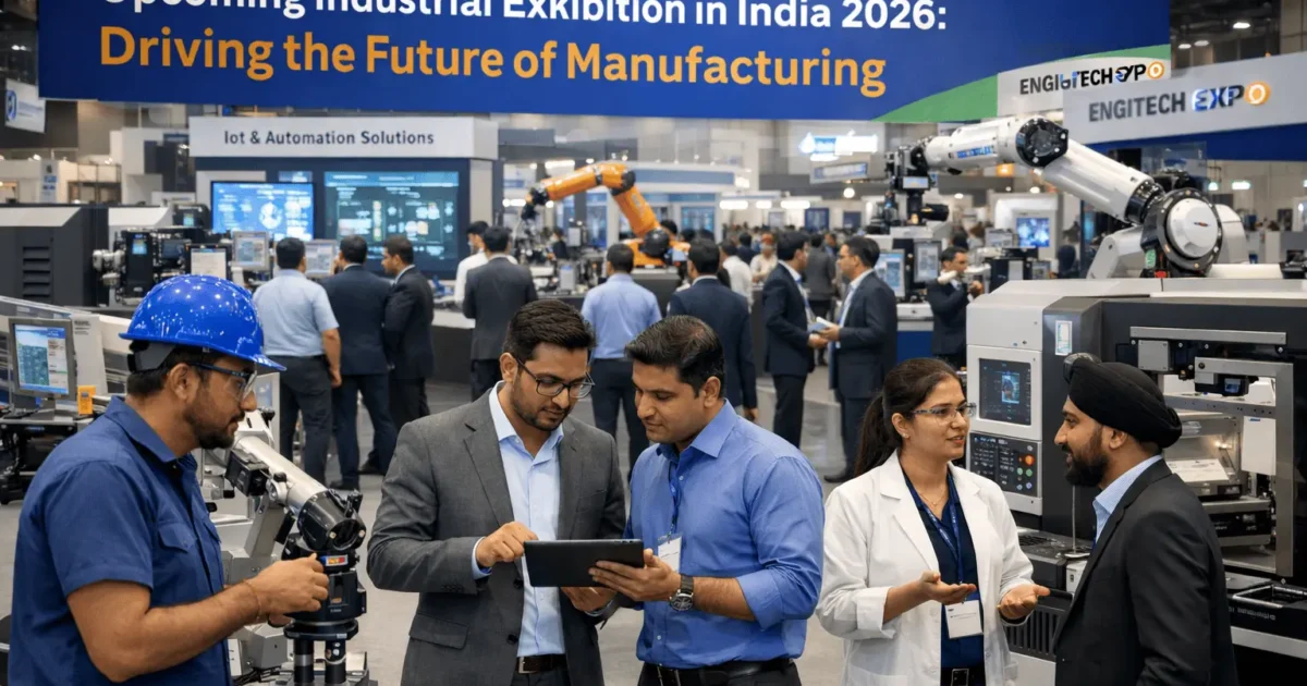 Professionals exploring automation, robotics, and smart manufacturing technologies at an upcoming industrial exhibition in India 2026
