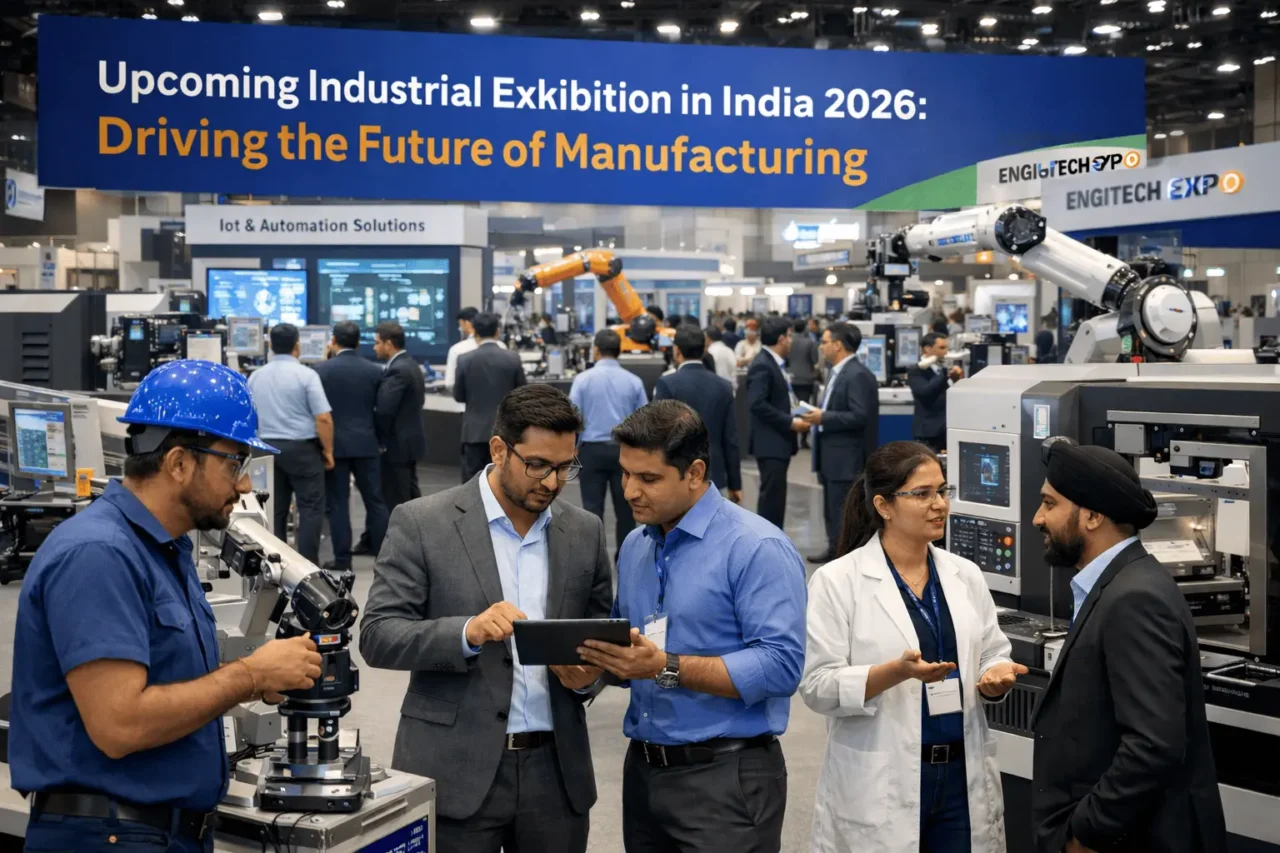 Professionals exploring automation, robotics, and smart manufacturing technologies at an upcoming industrial exhibition in India 2026