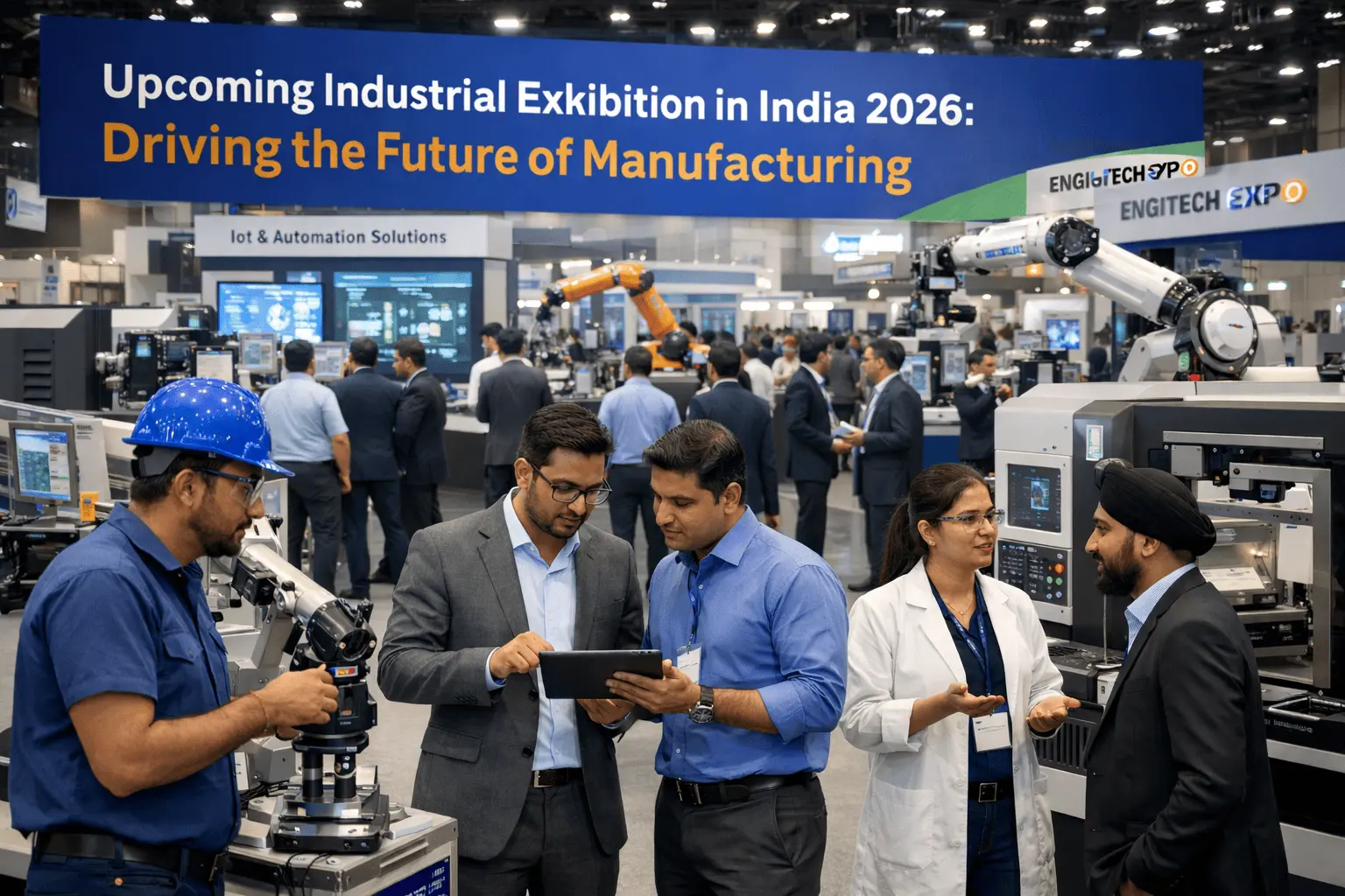 Professionals exploring automation, robotics, and smart manufacturing technologies at an upcoming industrial exhibition in India 2026