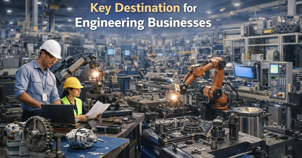Ahmedabad industrial hub with engineering factories, automation machinery, and manufacturing growth in 2026